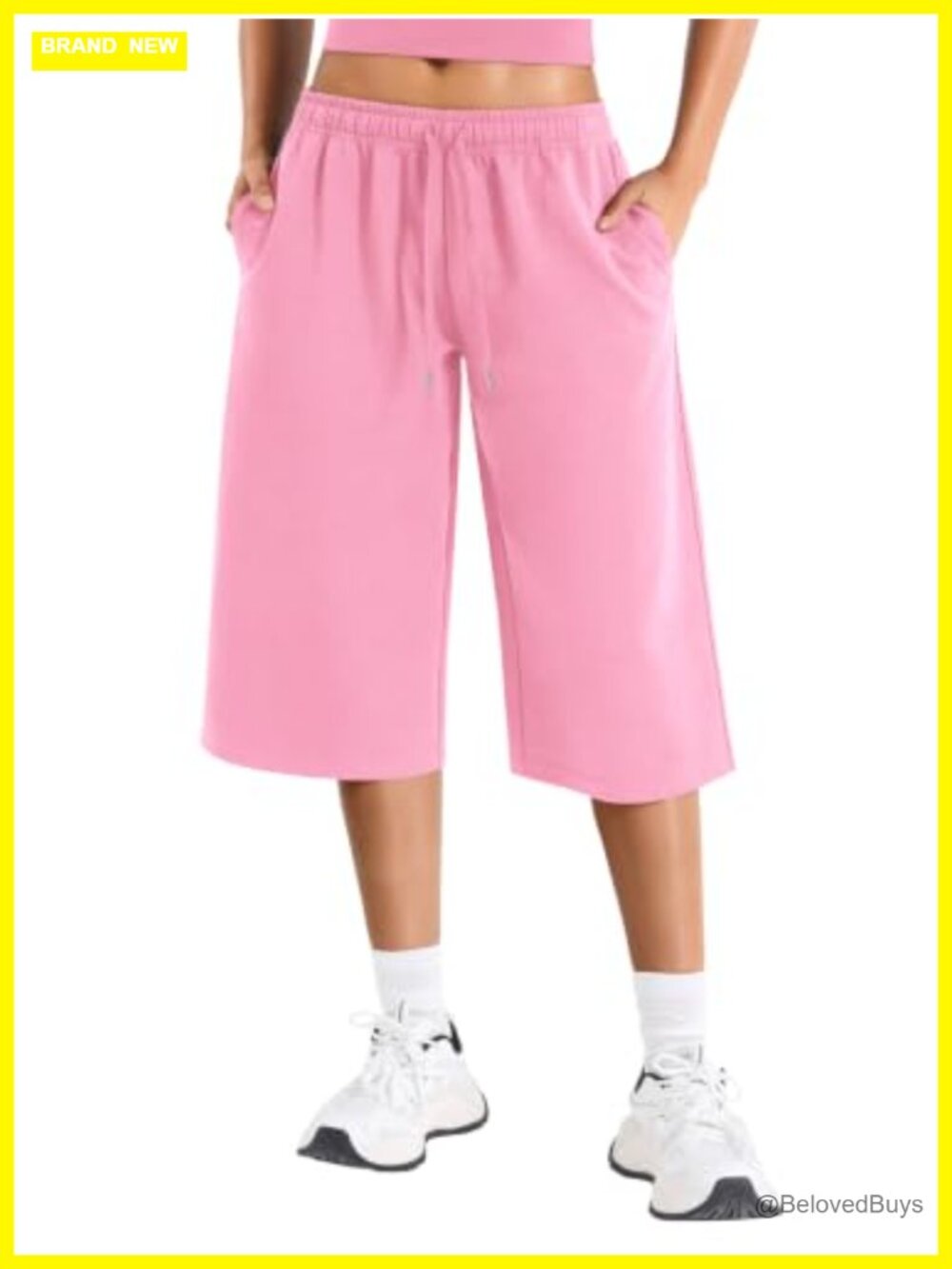 Women Wide Leg Capri Sweatpants with Pockets Low Rise Pull On